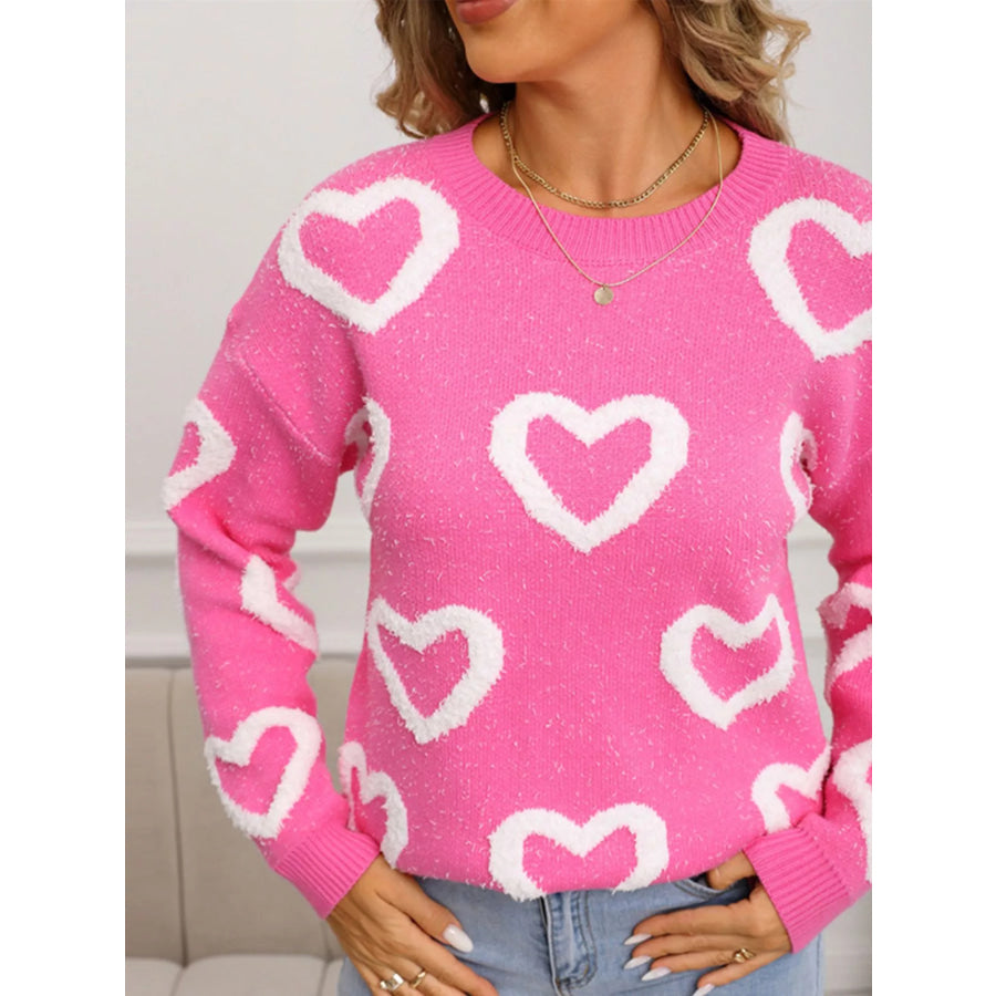 Valentine’s Day Heart Pattern Round Neck Sweater Apparel and Accessories