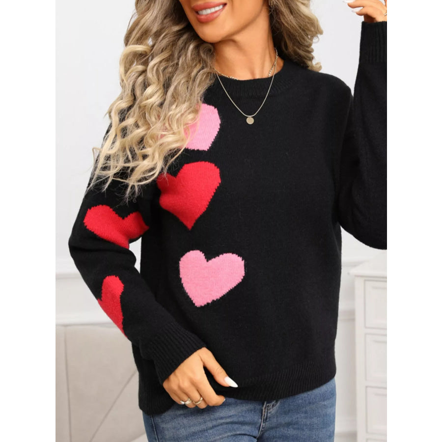 Valentine’s Day Heart Pattern Round Neck Sweater Apparel and Accessories