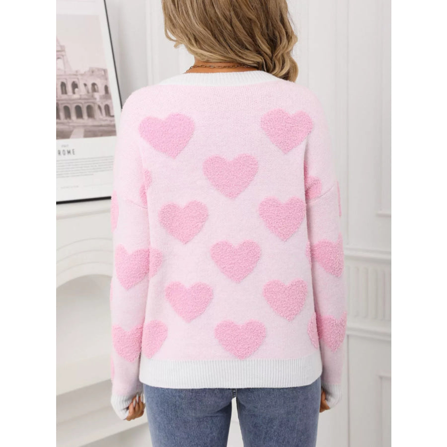 Valentine’s Day Heart Pattern Round Neck Sweater Apparel and Accessories