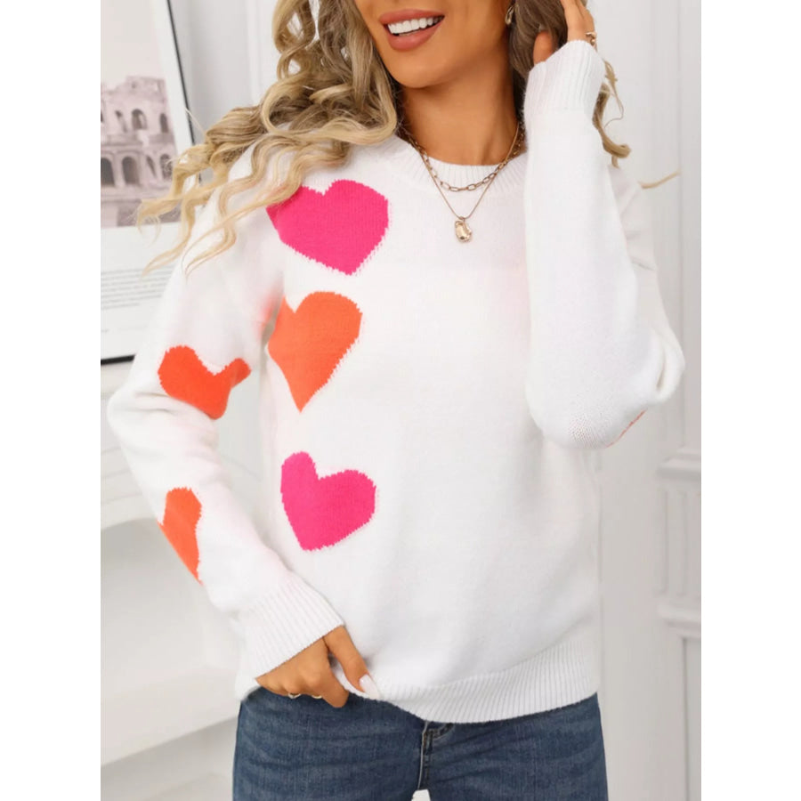 Valentine’s Day Heart Pattern Round Neck Sweater Apparel and Accessories