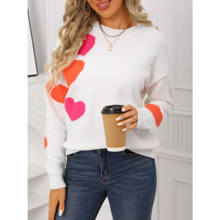 Valentine’s Day Heart Pattern Round Neck Sweater Apparel and Accessories