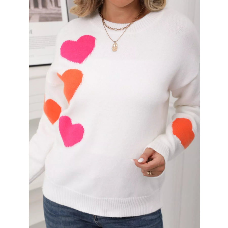 Valentine’s Day Heart Pattern Round Neck Sweater Apparel and Accessories