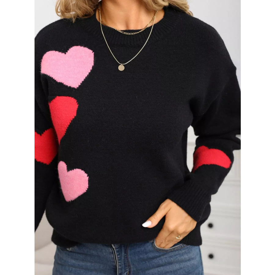 Valentine’s Day Heart Pattern Round Neck Sweater Apparel and Accessories
