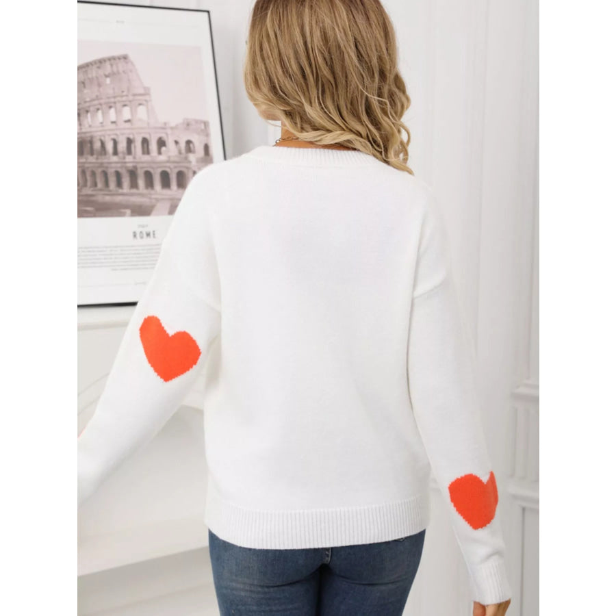 Valentine’s Day Heart Pattern Round Neck Sweater Apparel and Accessories