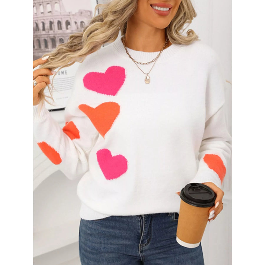 Valentine’s Day Heart Pattern Round Neck Sweater Apparel and Accessories