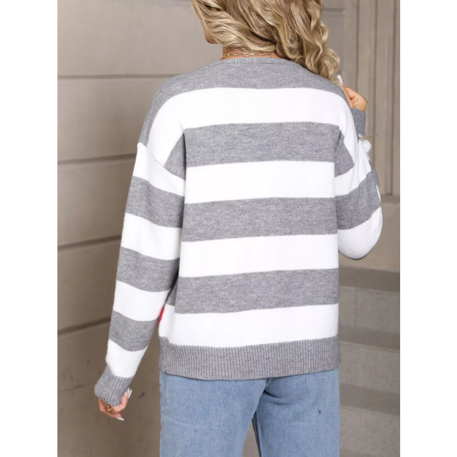 Valentine’s Day Heart Pattern Striped Tie Front Cardigan Apparel and Accessories