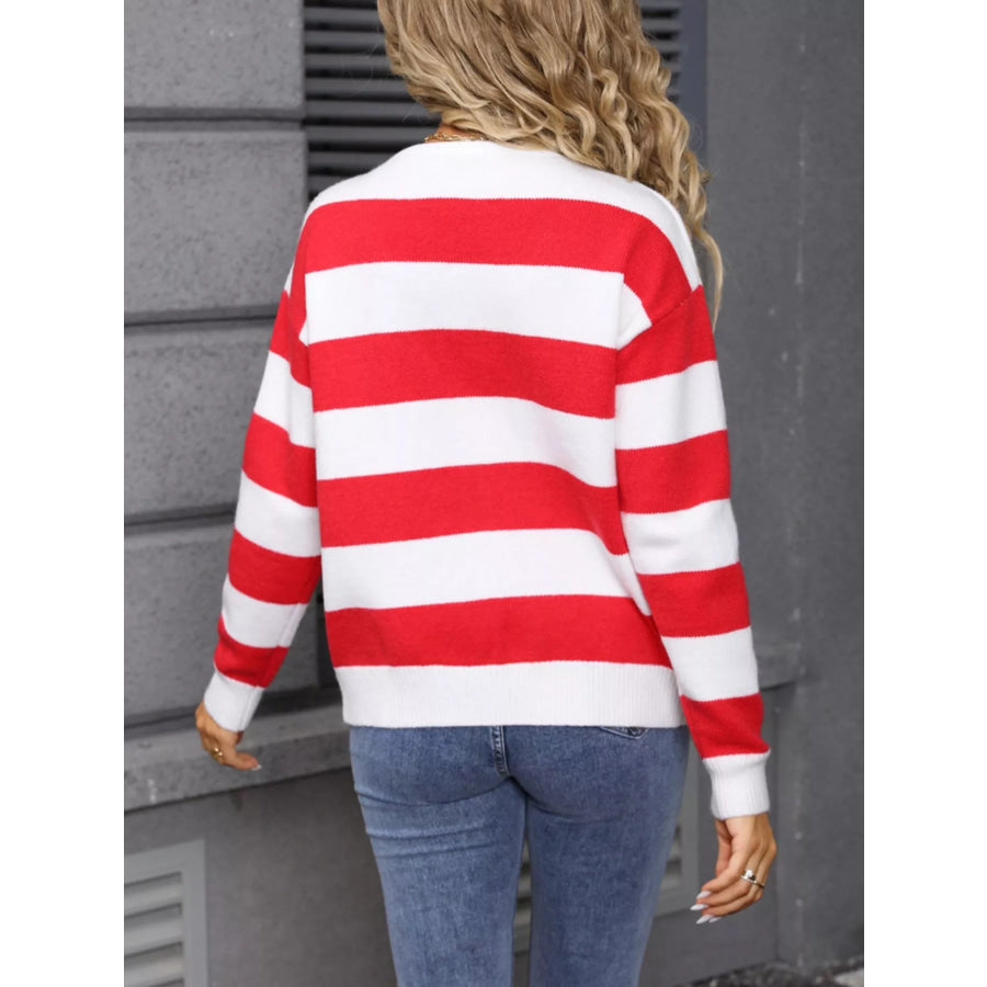 Valentine’s Day Heart Pattern Striped Tie Front Cardigan Apparel and Accessories