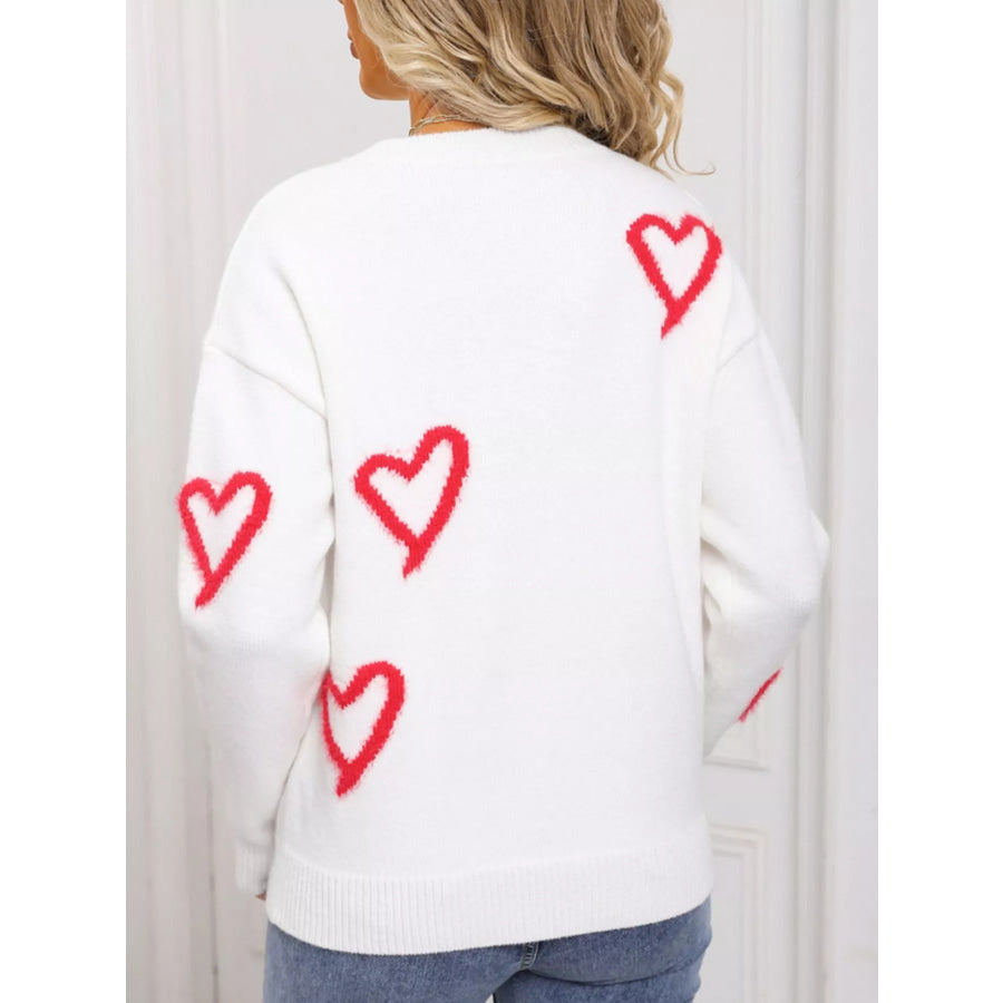 Valentine’s Day Heart Print Crew Neck Sweater Apparel and Accessories