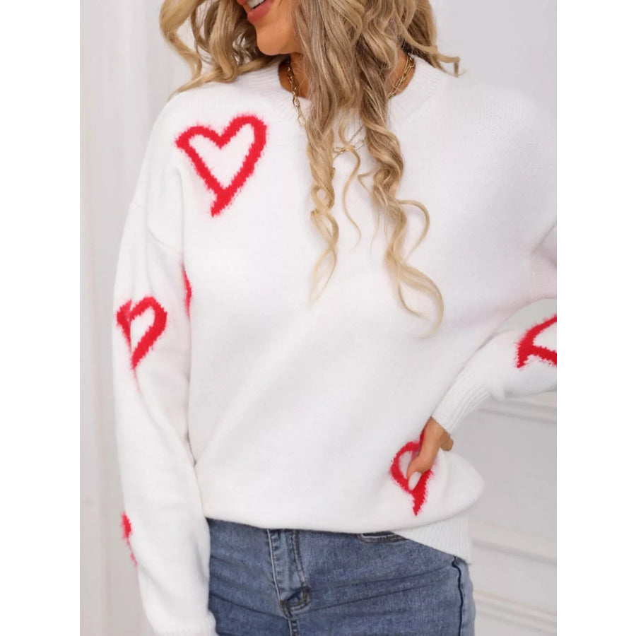 Valentine’s Day Heart Print Crew Neck Sweater Apparel and Accessories