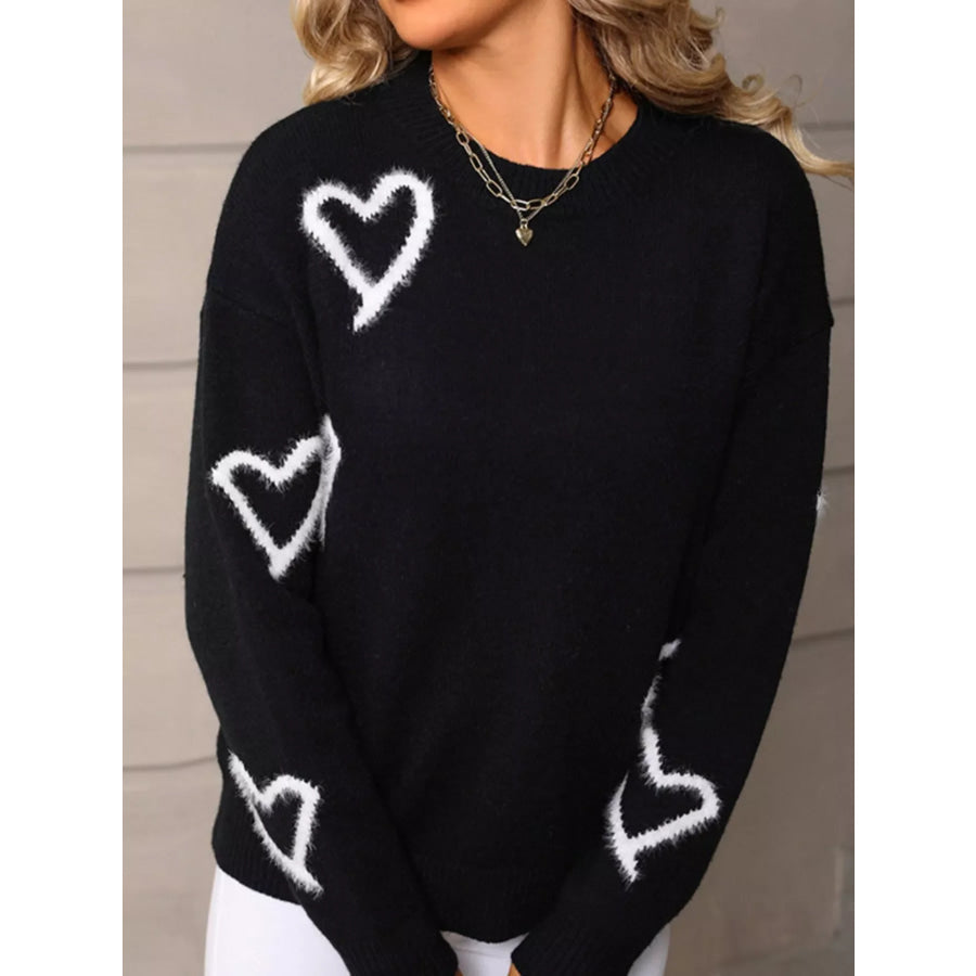 Valentine’s Day Heart Print Crew Neck Sweater Apparel and Accessories