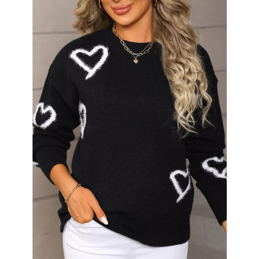 Valentine’s Day Heart Print Crew Neck Sweater Apparel and Accessories
