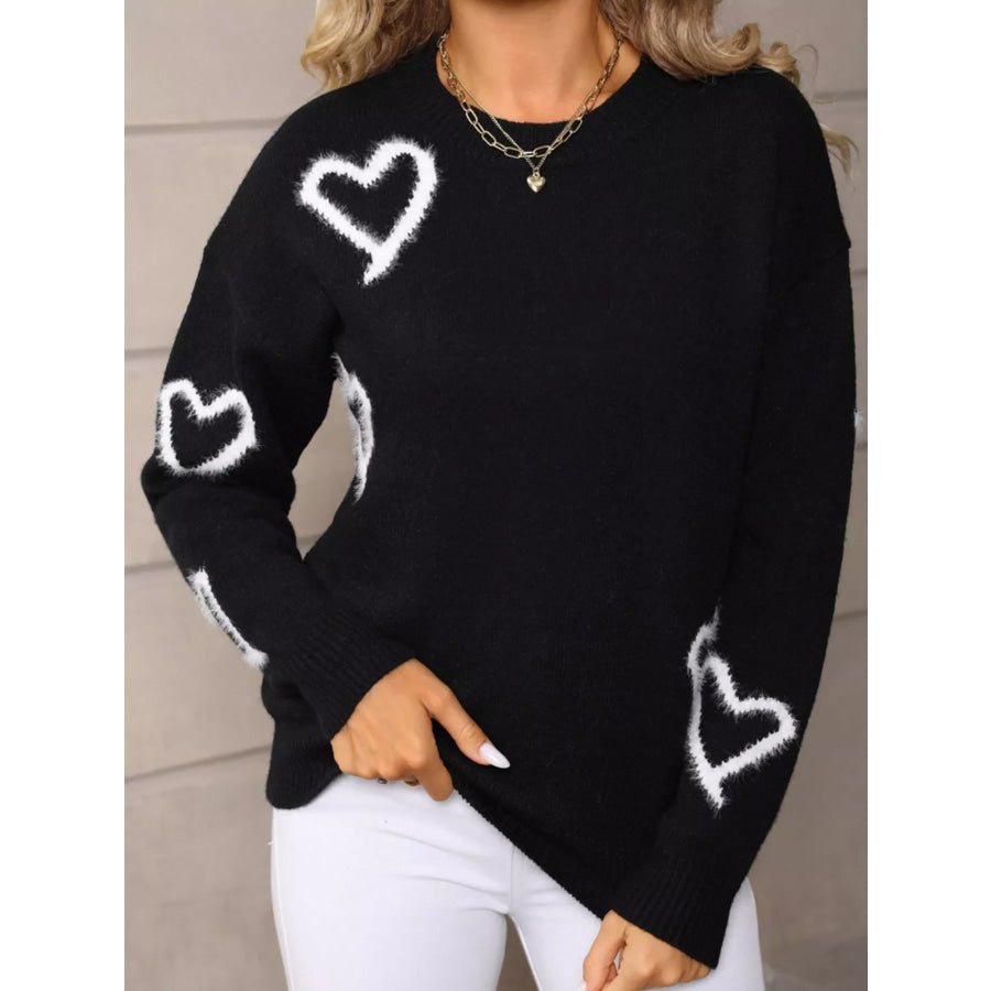 Valentine’s Day Heart Print Crew Neck Sweater Apparel and Accessories
