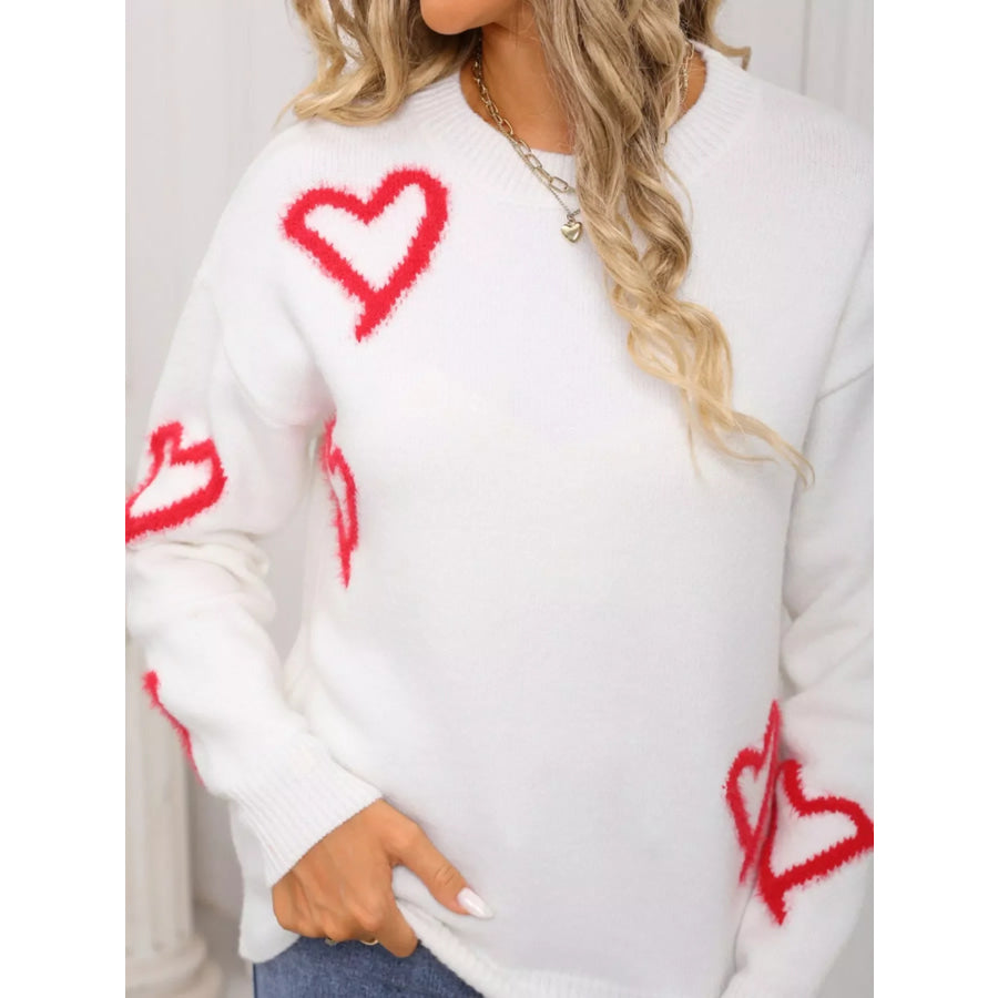 Valentine’s Day Heart Print Crew Neck Sweater Apparel and Accessories