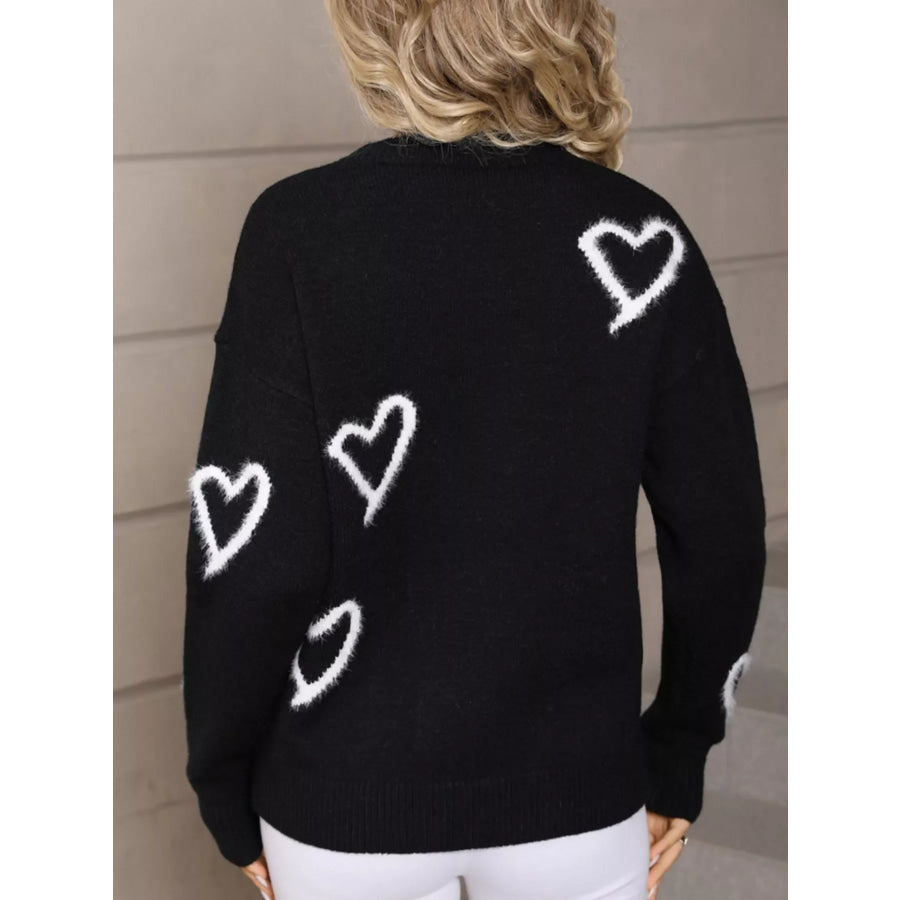 Valentine’s Day Heart Print Crew Neck Sweater Apparel and Accessories