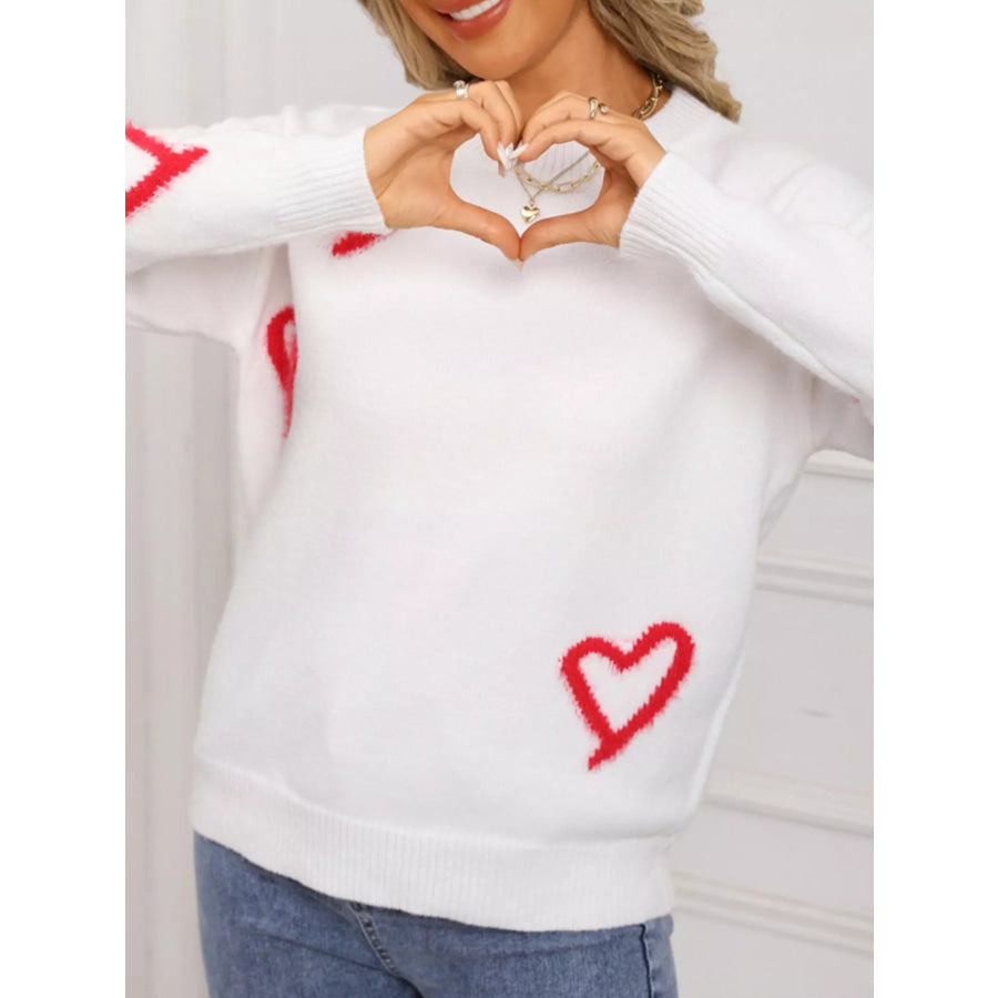 Valentine’s Day Heart Print Crew Neck Sweater Apparel and Accessories