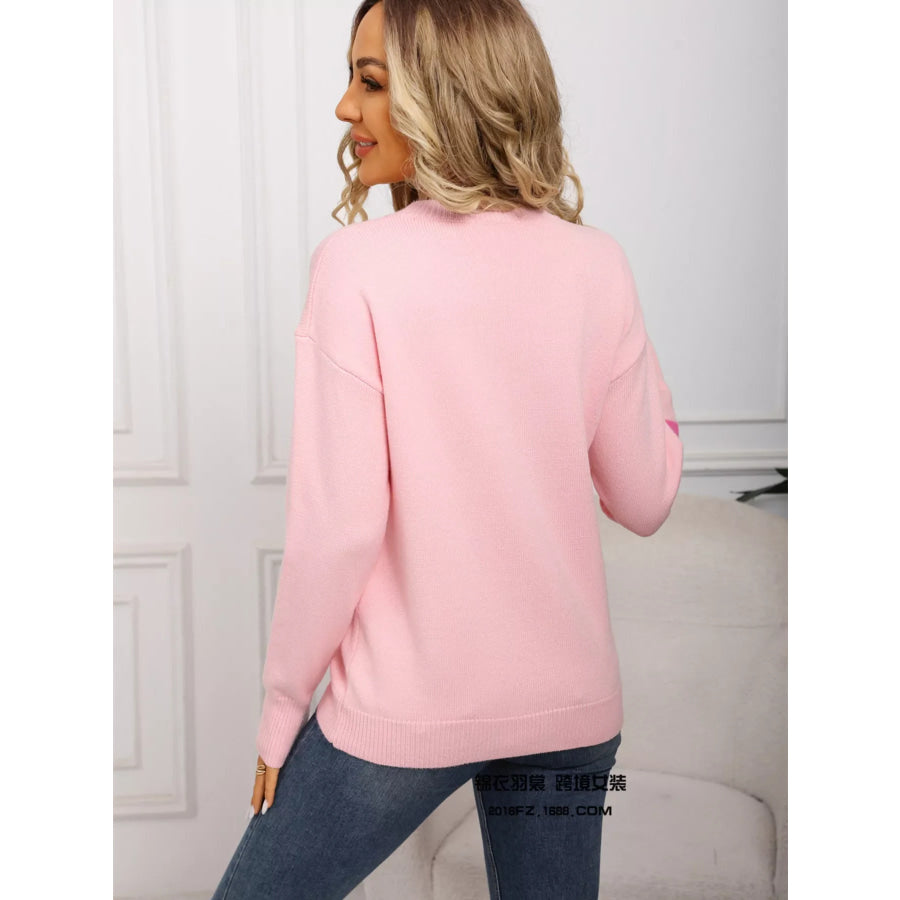 Valentine’s Day Heart Print Round Neck Sweater Apparel and Accessories