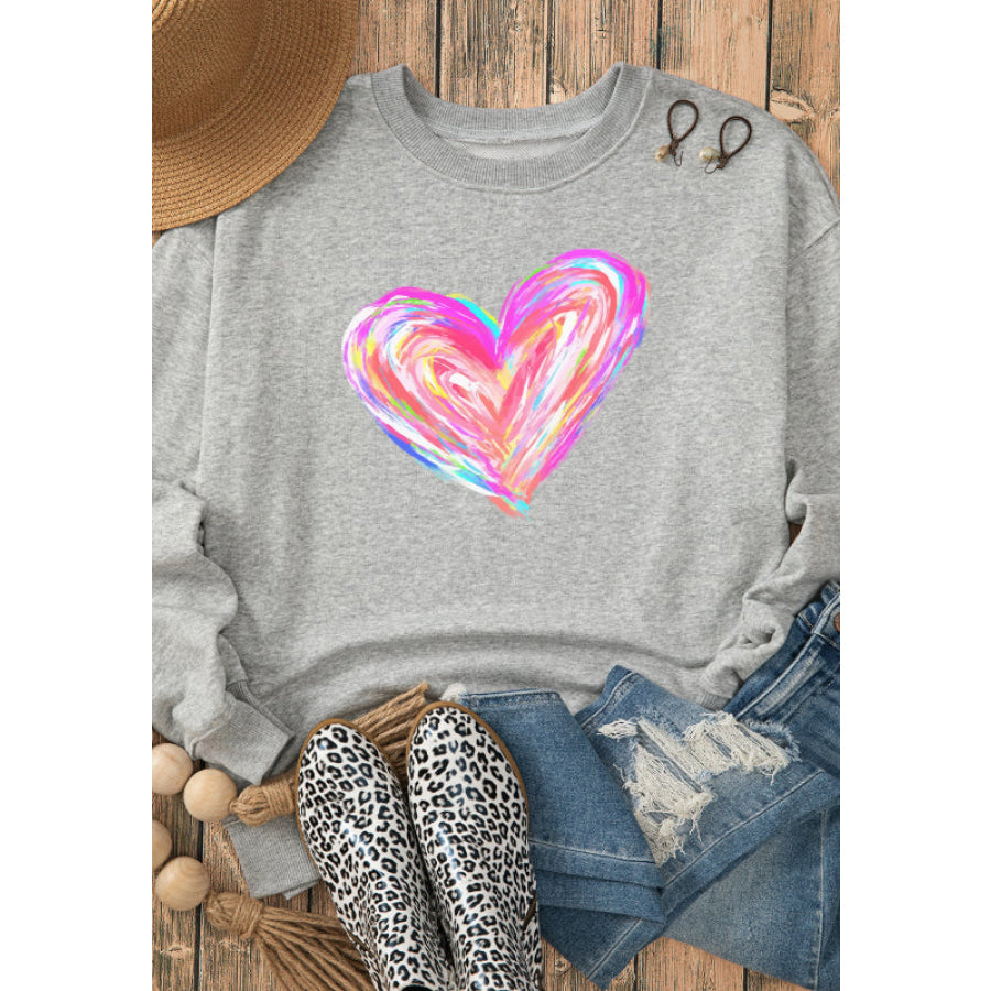 Valentine’s Day Heart Round Neck Drop Shoulder Sweatshirt Apparel and Accessories