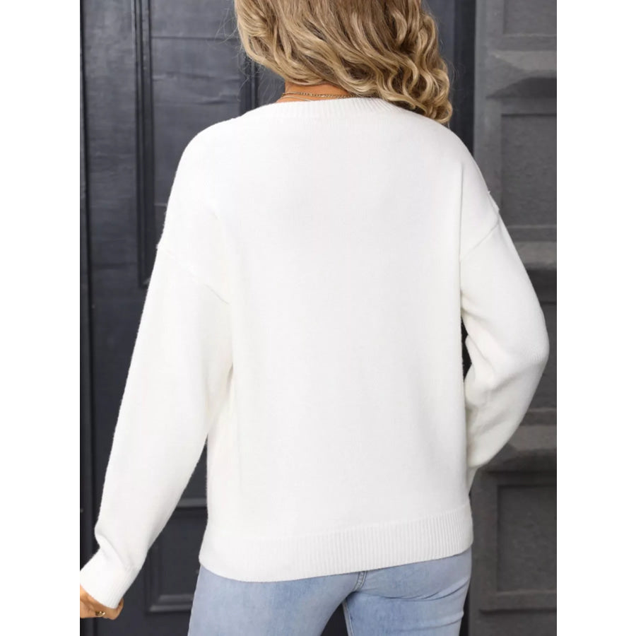 Valentine’s Day Heart Round Neck Dropped Shoulder Sweater Apparel and Accessories
