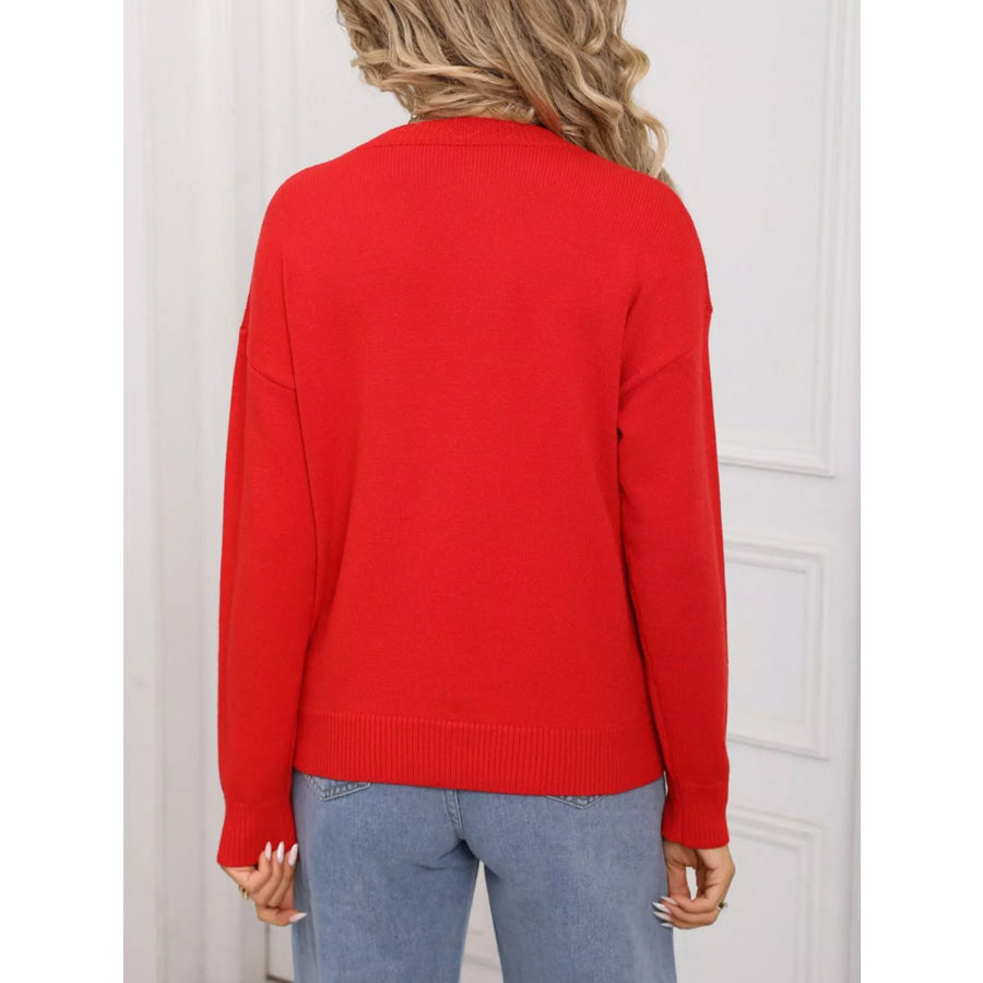 Valentine’s Day Heart Round Neck Dropped Shoulder Sweater Apparel and Accessories