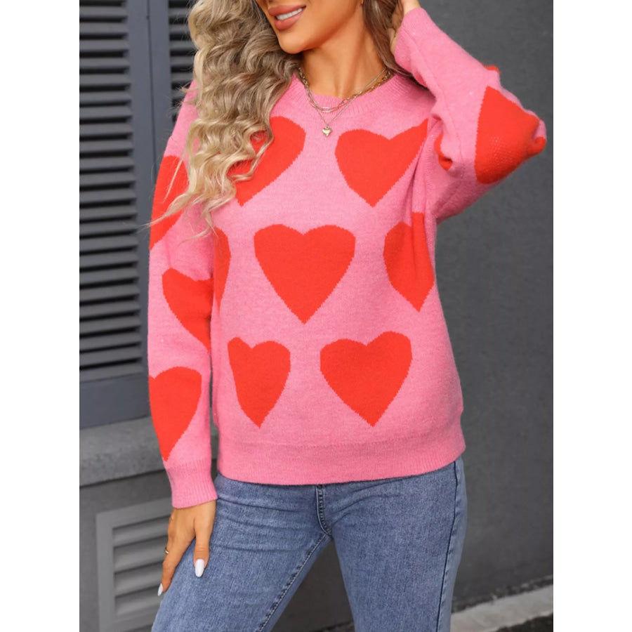 Valentine’s Day Heart Round Neck Knitted Sweater Apparel and Accessories