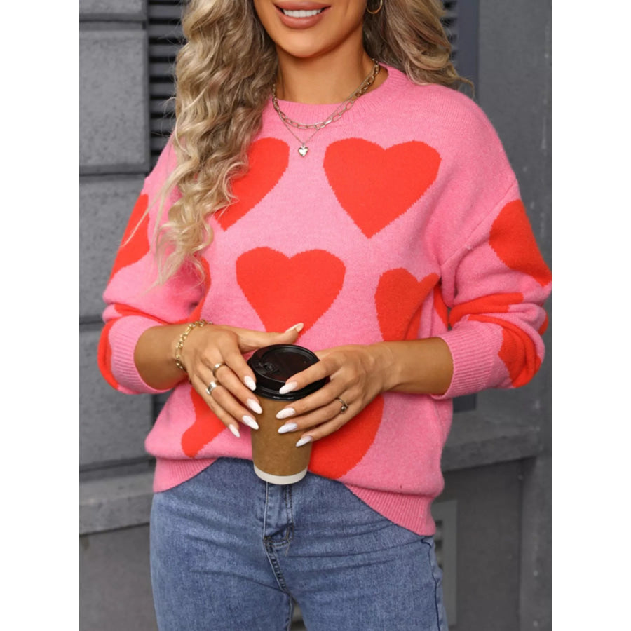 Valentine’s Day Heart Round Neck Knitted Sweater Apparel and Accessories