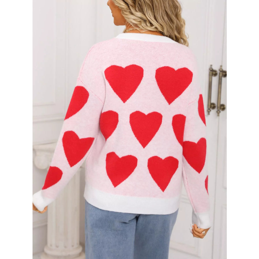 Valentine’s Day Heart Round Neck Knitted Sweater Apparel and Accessories