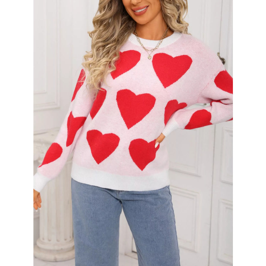 Valentine’s Day Heart Round Neck Knitted Sweater Apparel and Accessories