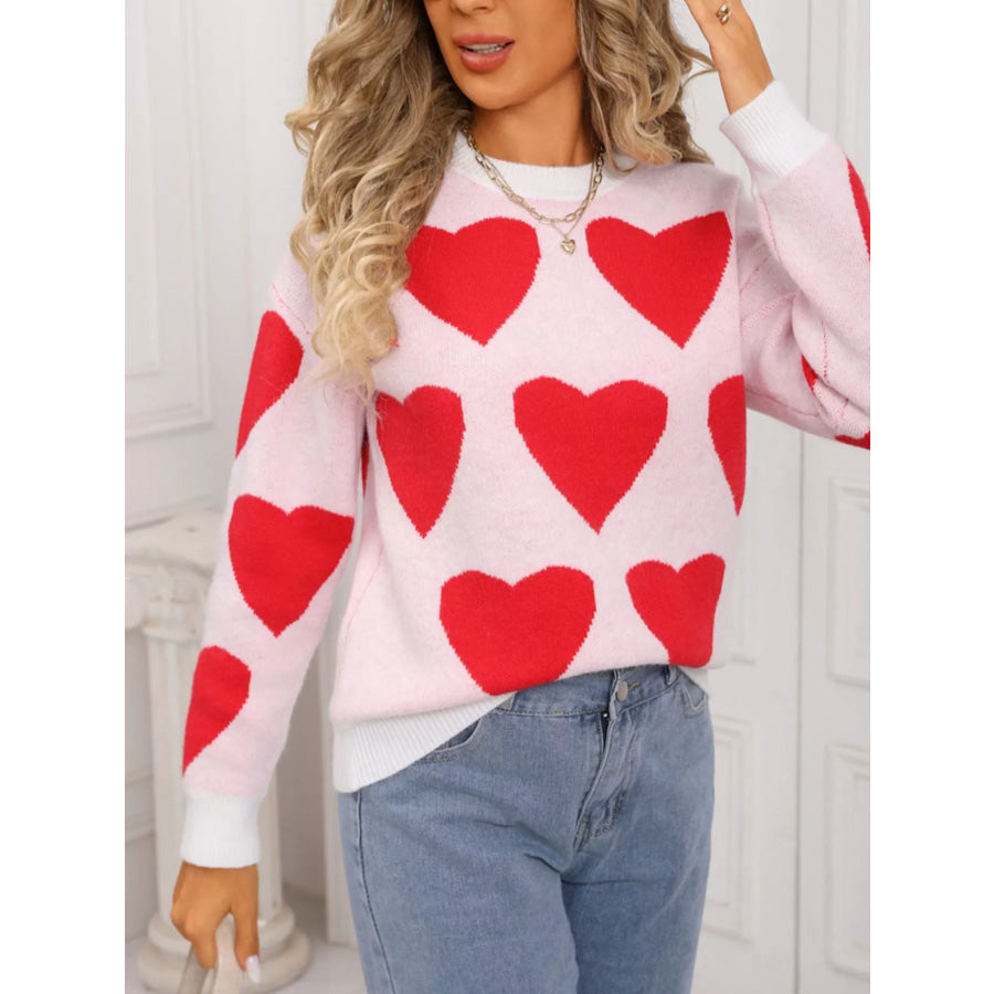 Valentine’s Day Heart Round Neck Knitted Sweater Apparel and Accessories