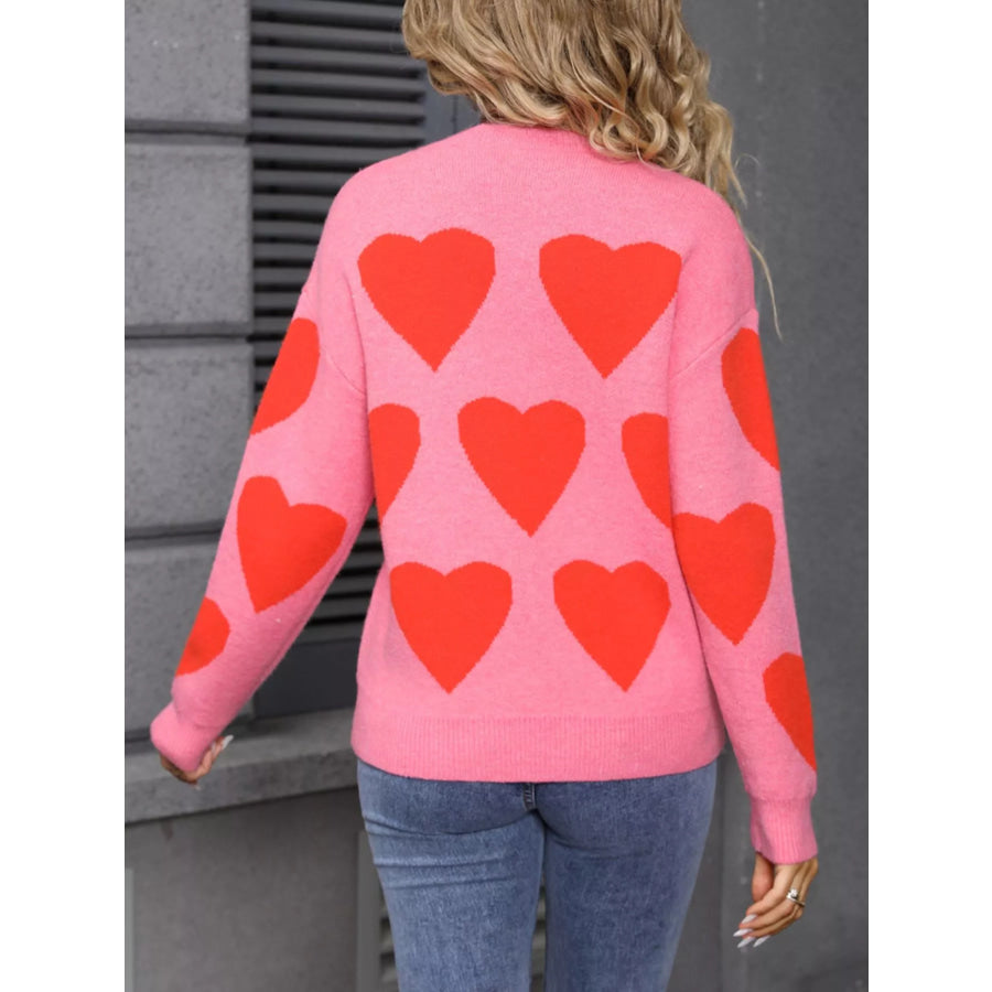 Valentine’s Day Heart Round Neck Knitted Sweater Apparel and Accessories