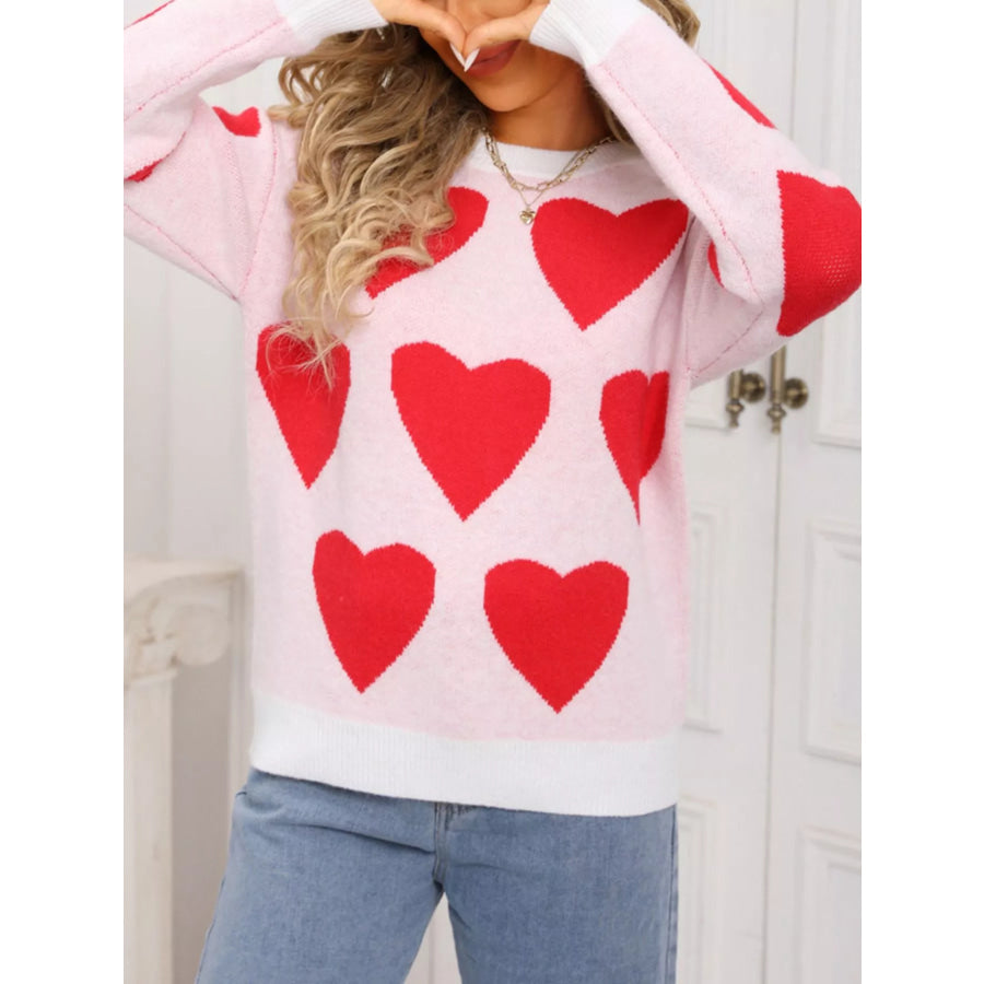 Valentine’s Day Heart Round Neck Knitted Sweater Apparel and Accessories