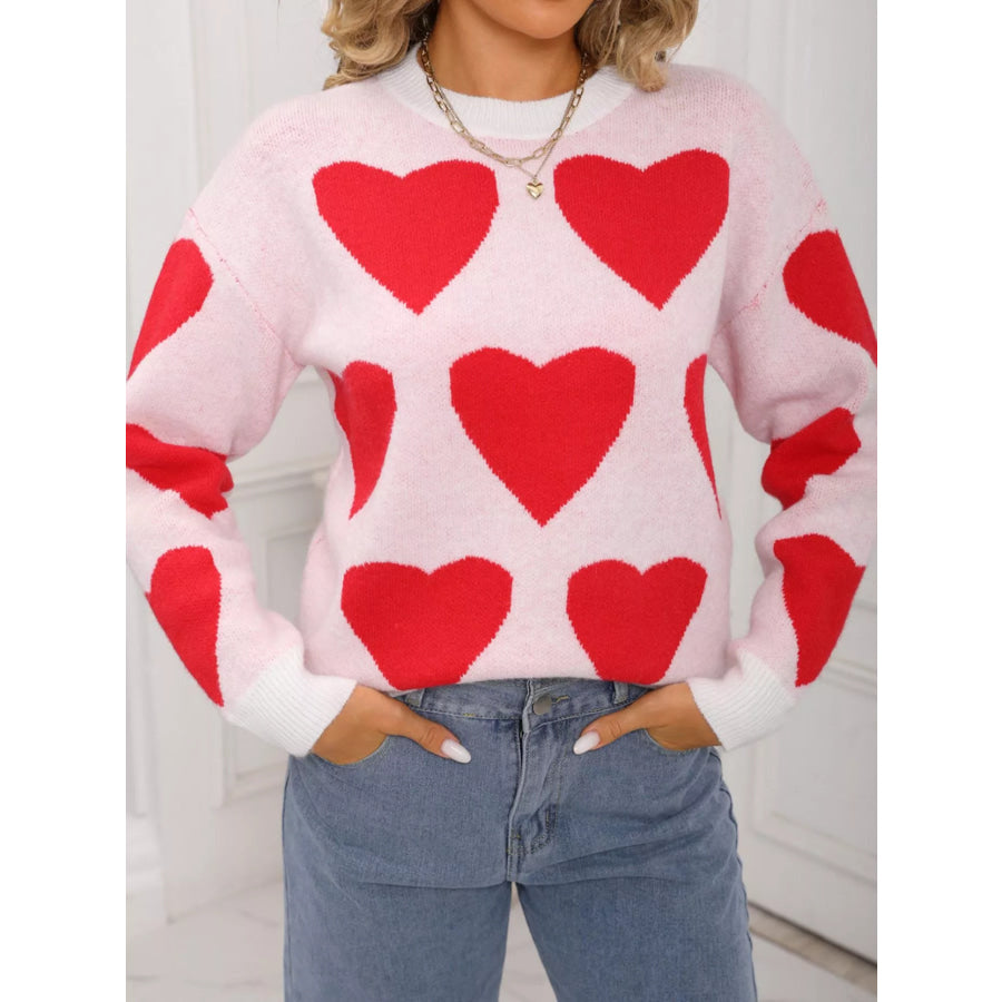 Valentine’s Day Heart Round Neck Knitted Sweater Apparel and Accessories