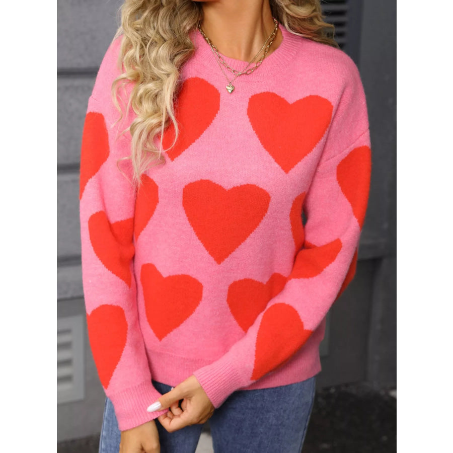 Valentine’s Day Heart Round Neck Knitted Sweater Apparel and Accessories