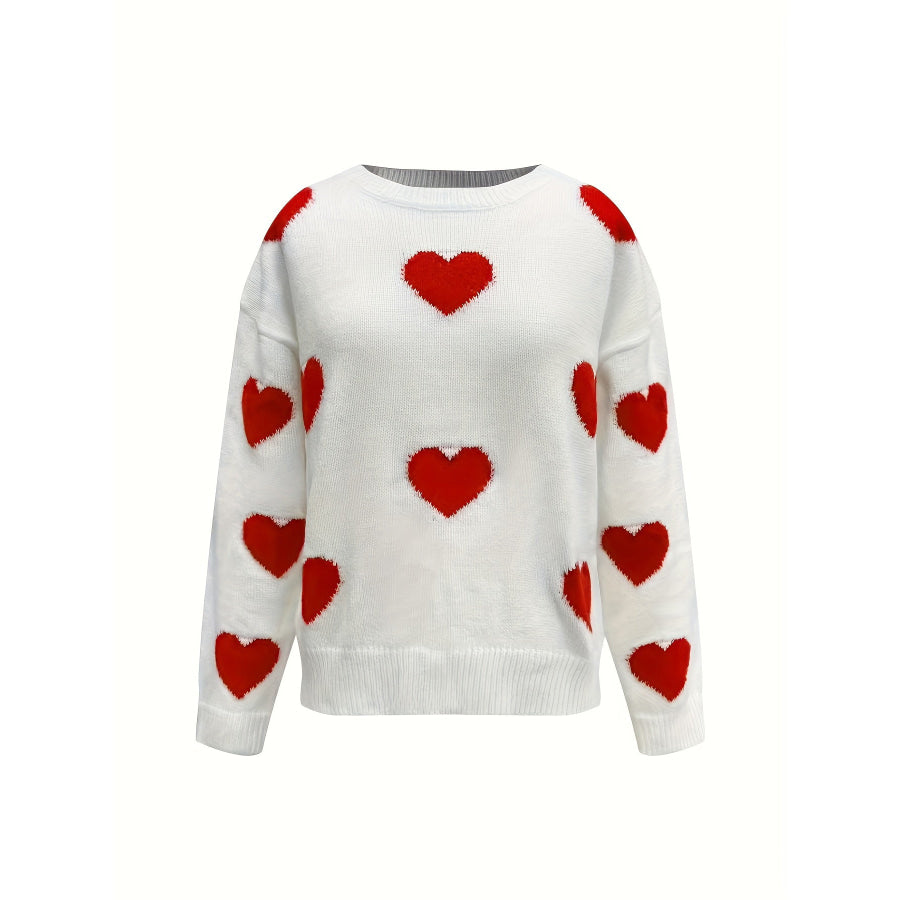 Valentine’s Day Heart Round Neck Long Sleeve Sweater Apparel and Accessories