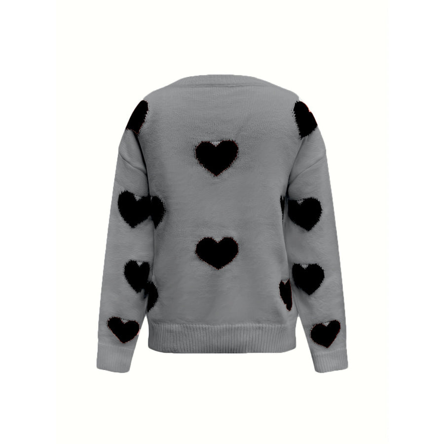 Valentine’s Day Heart Round Neck Long Sleeve Sweater Apparel and Accessories