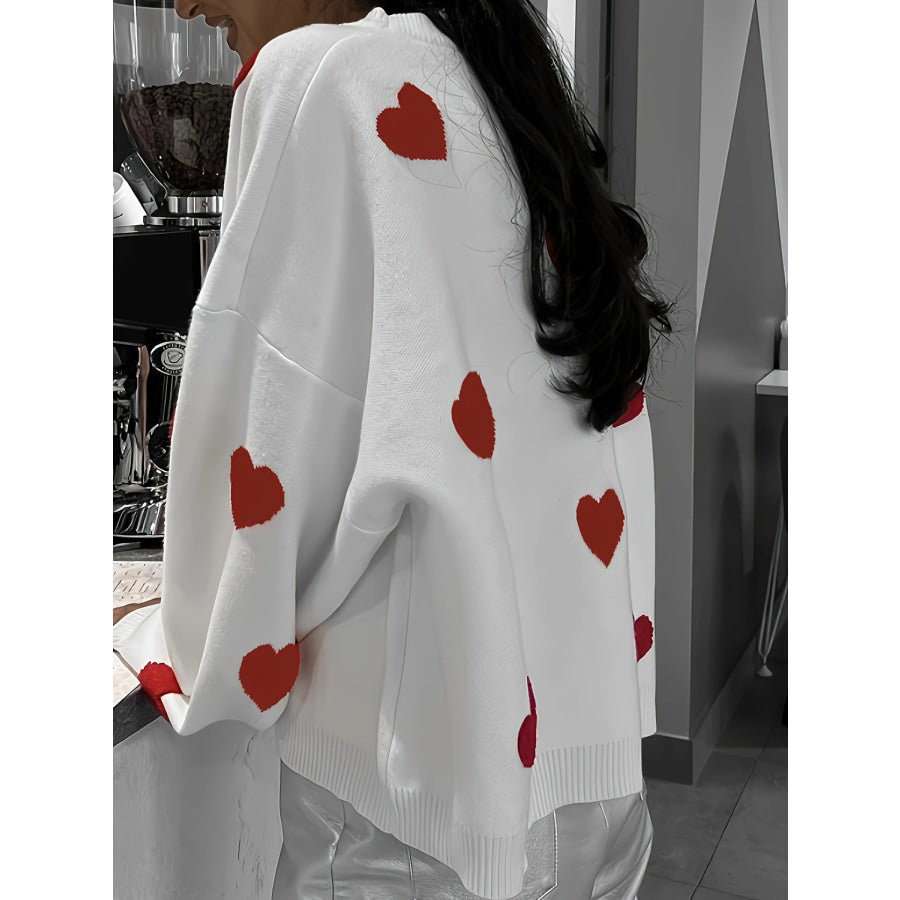 Valentine’s Day Heart Round Neck Long Sleeve Sweater Apparel and Accessories