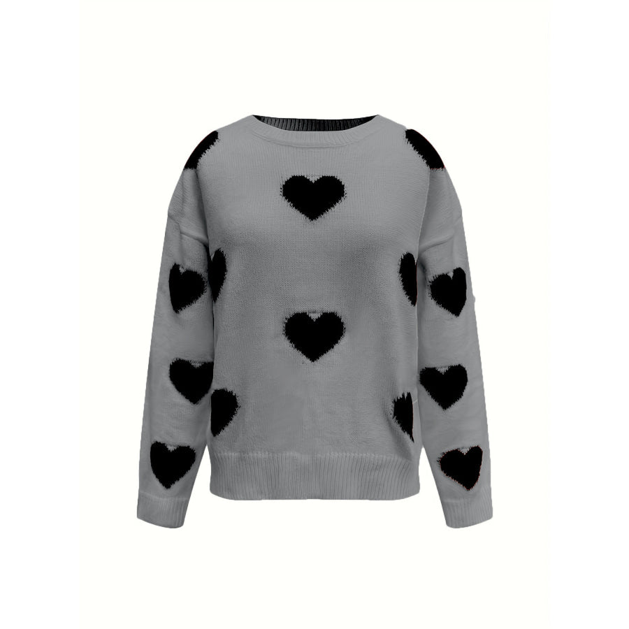 Valentine’s Day Heart Round Neck Long Sleeve Sweater Apparel and Accessories