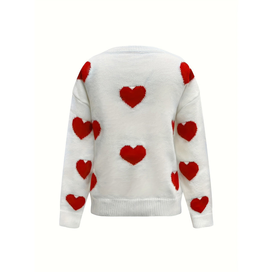 Valentine’s Day Heart Round Neck Long Sleeve Sweater Apparel and Accessories