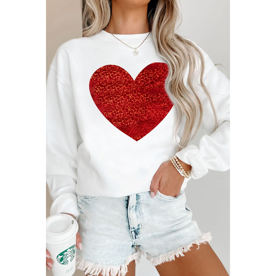 Valentine’s Day Heart Round Neck Long Sleeve Sweatshirt Apparel and Accessories