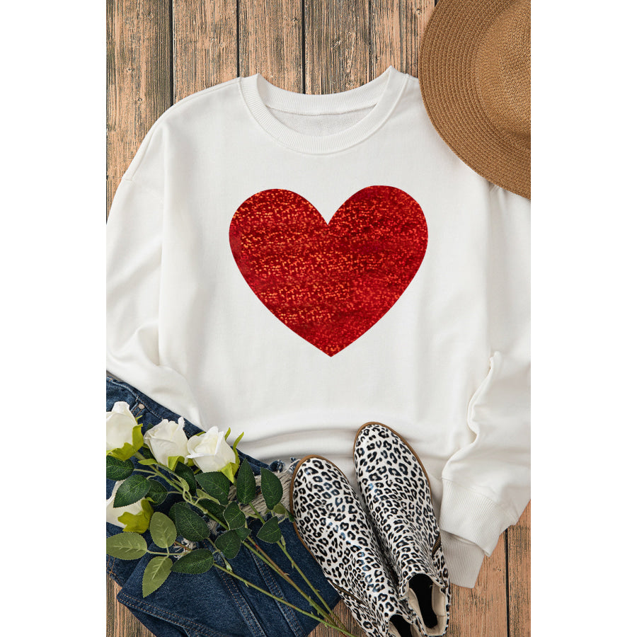 Valentine’s Day Heart Round Neck Long Sleeve Sweatshirt Apparel and Accessories