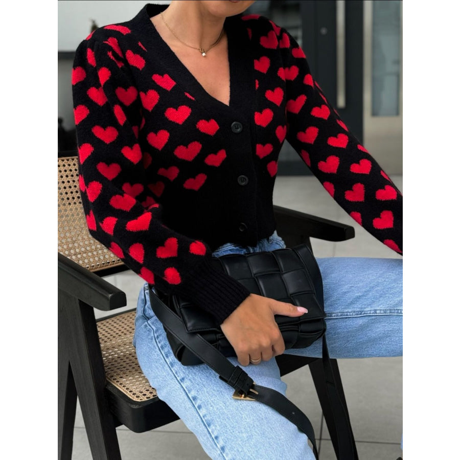 Valentine’s Day Heart V-Neck Cropped Cardigan Apparel and Accessories