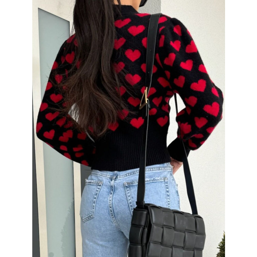 Valentine’s Day Heart V-Neck Cropped Cardigan Apparel and Accessories