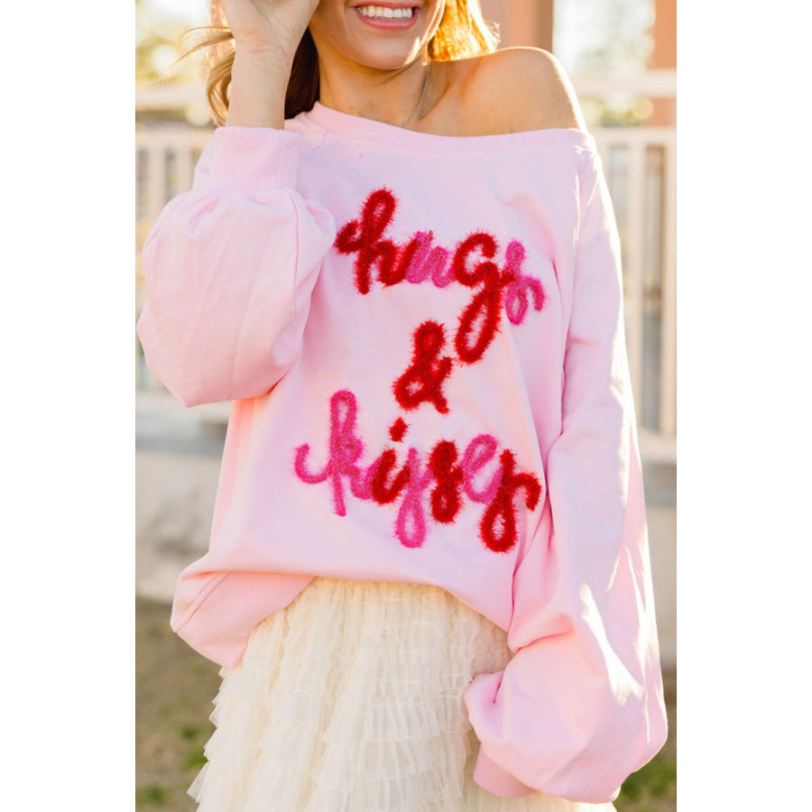 Valentine’s Day HUG AND KISSES Round Neck Sweatshirt Apparel and Accessories