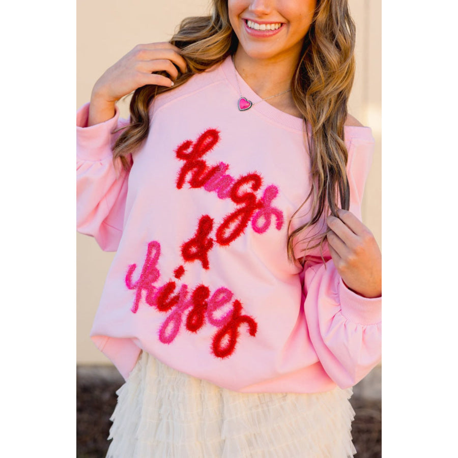 Valentine’s Day HUG AND KISSES Round Neck Sweatshirt Blush Pink / S Apparel and Accessories