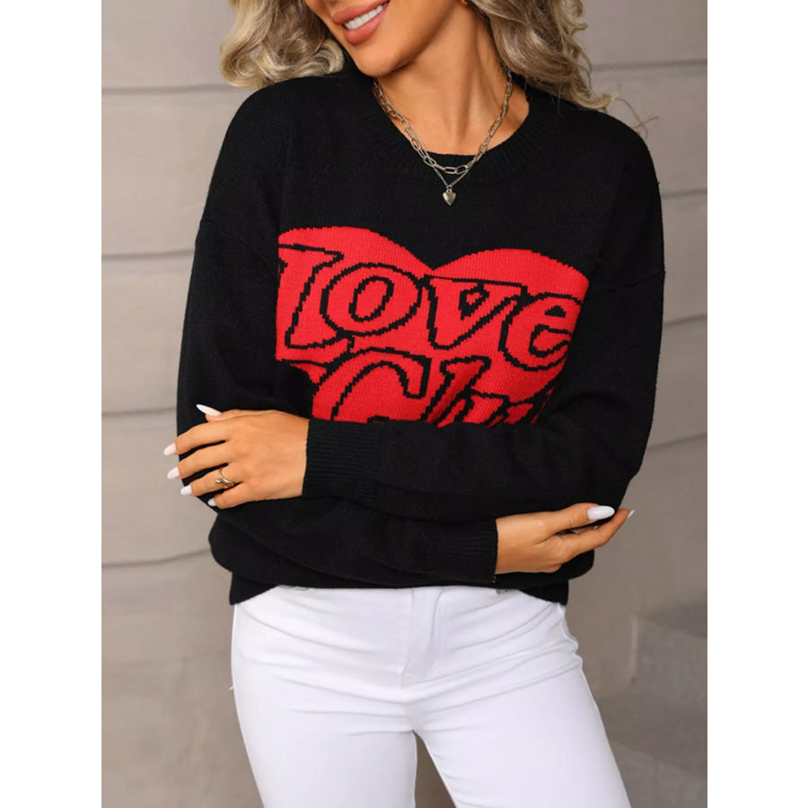 Valentine’s Day Love Club Heart Graphic Sweater Black / S Apparel and Accessories