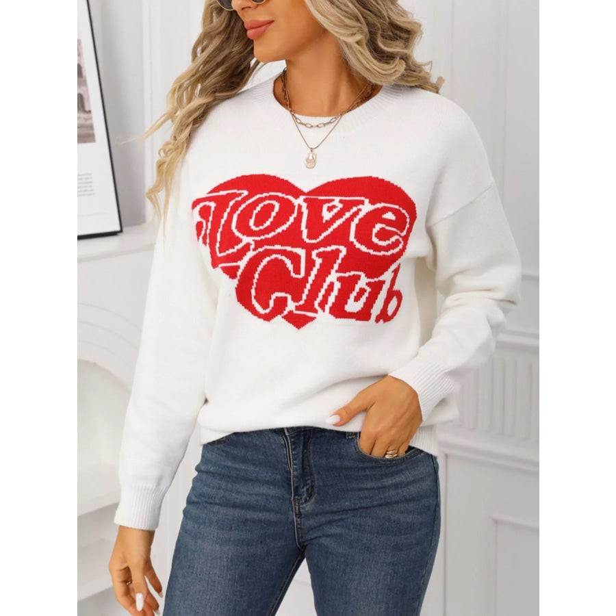 Valentine’s Day Love Club Heart Graphic Sweater White / S Apparel and Accessories