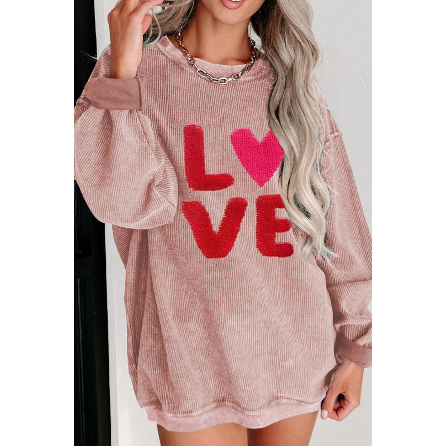 Valentine’s Day LOVE Round Neck Long Sleeve Sweatshirt Apparel and Accessories