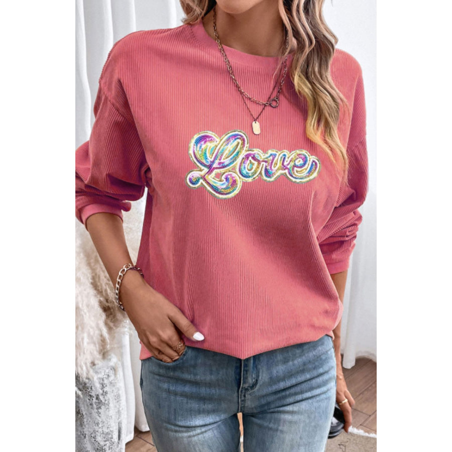 Valentine’s Day LOVE Round Neck Long Sleeve Sweatshirt Apparel and Accessories