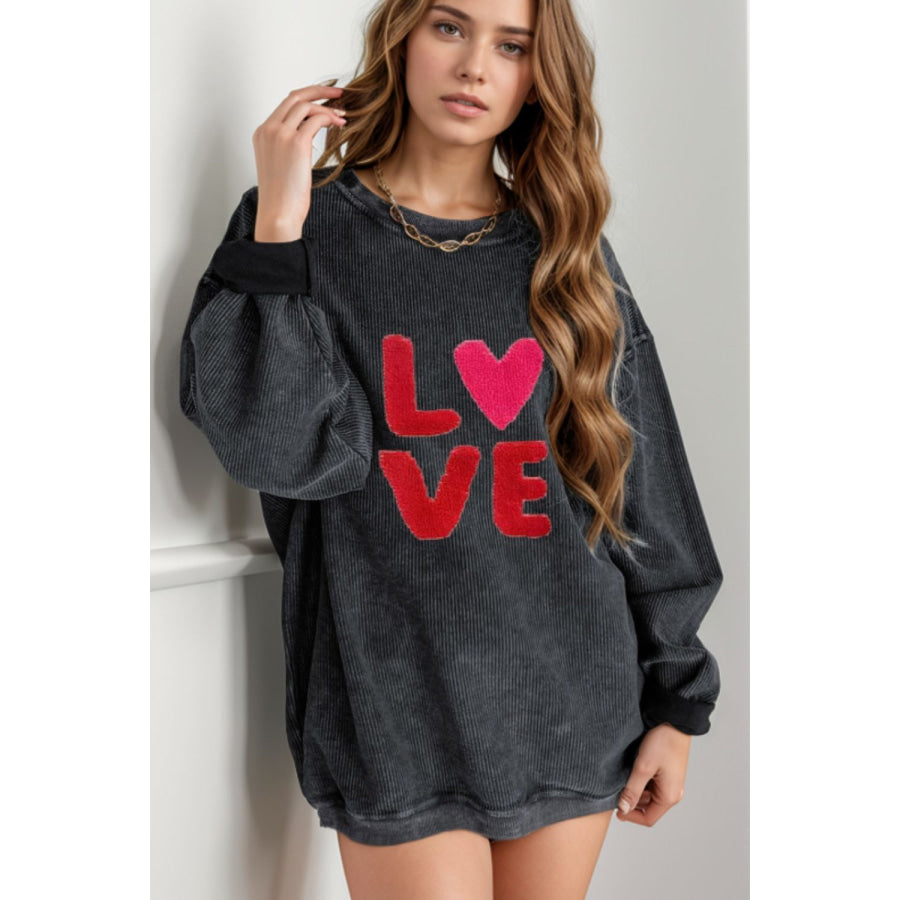 Valentine’s Day LOVE Round Neck Long Sleeve Sweatshirt Black / S Apparel and Accessories