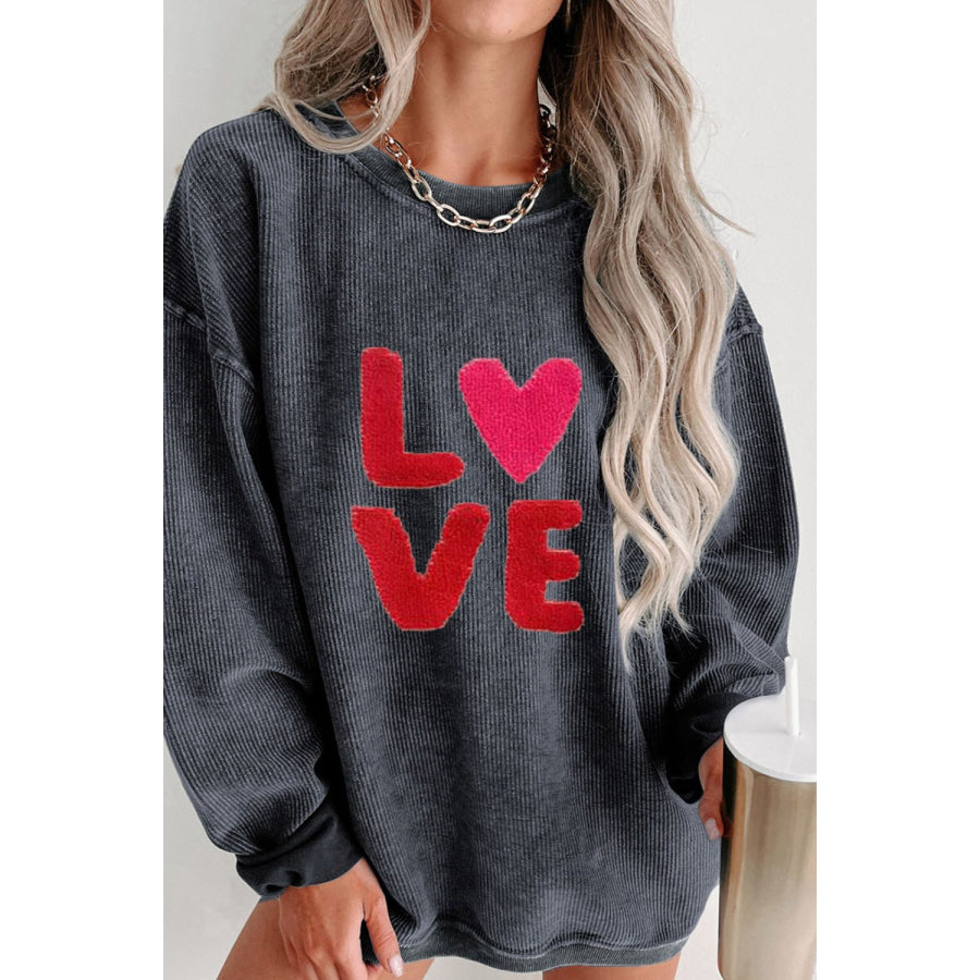 Valentine’s Day LOVE Round Neck Long Sleeve Sweatshirt Dark Gray / S Apparel and Accessories