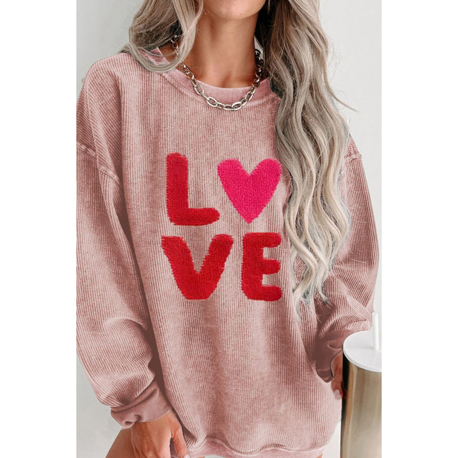 Valentine’s Day LOVE Round Neck Long Sleeve Sweatshirt Dusty Pink / S Apparel and Accessories